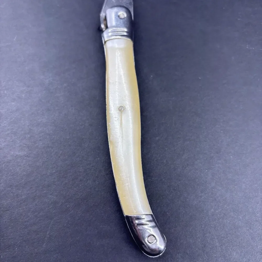 Jean Dubost Laguiole Diox Bee Carving Fork‎ Straight Tines Faux Mother of Pearl